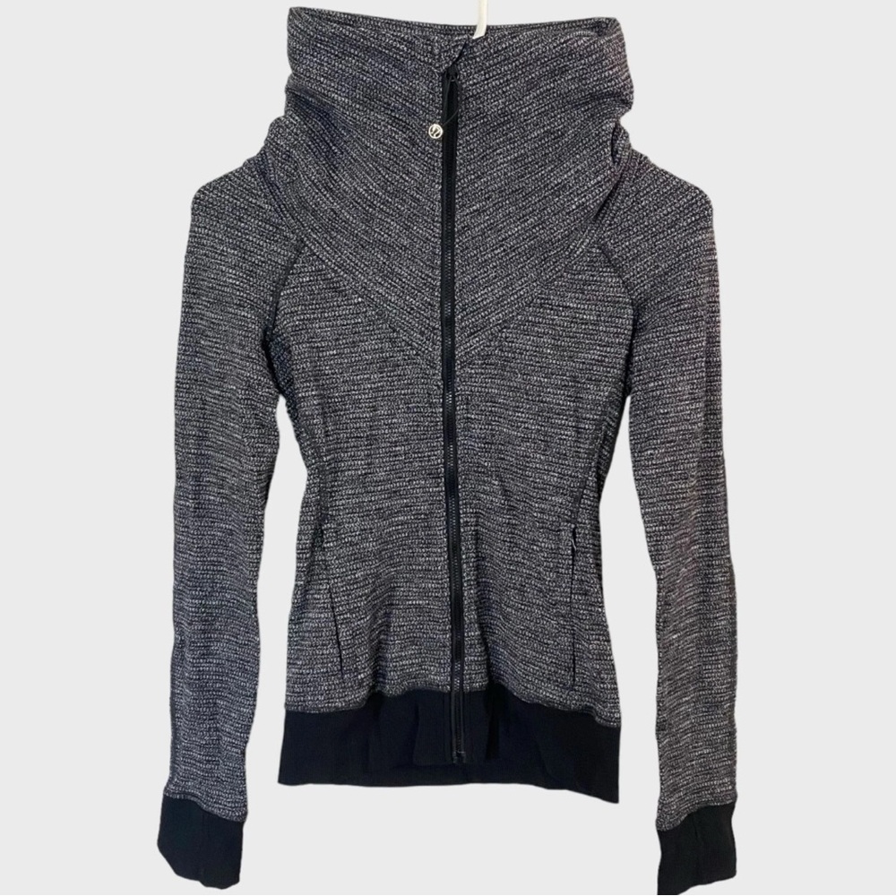 Lululemon Be Present Jacket in Coco Pique Black Heathered Full Zip Sweater Sz 12 - Picture 7 of 16